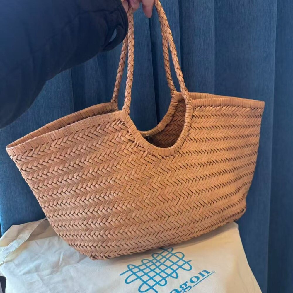 Dragon Diffusion Woven Leather Tote Bag Large Brown Handcrafted Shoulder Bag